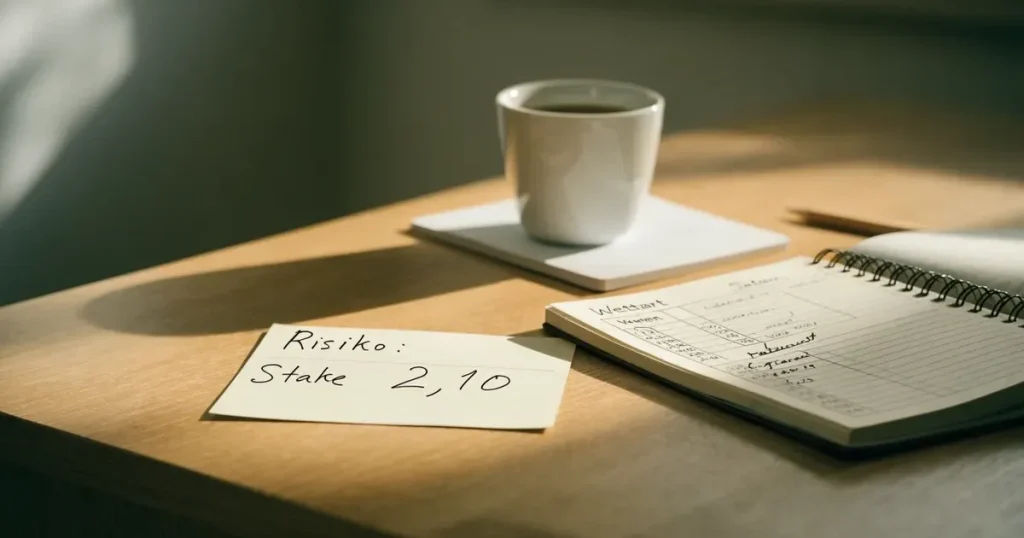 Ein Taschenrechner und ein Bleistift liegen auf kariertem Papier neben einer Tasse Kaffee, ein Fensterplatz mit Tageslicht.