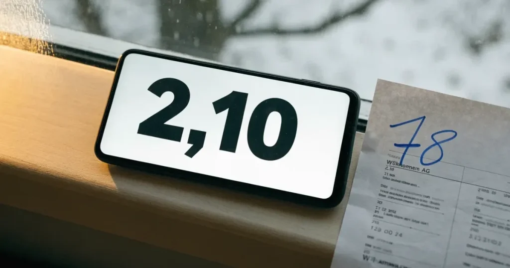 Eine kleine Schachtel mit Schleife steht auf einem Fensterbrett, dahinter ein grauer Wintertag.